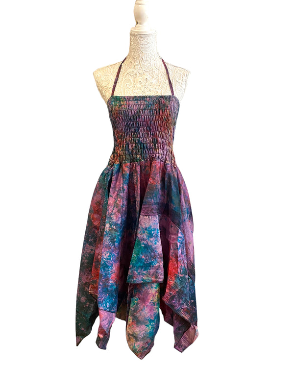 Festival summer Dress Sexy Boho Pixie SILK hanky hem PURPLE Hippy