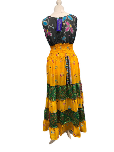 Festival Stall LTD Boho festival Clothing Long Summer Dress recycled Sari - Silk Boho Hippy Festival party outfit UK 8 - 12