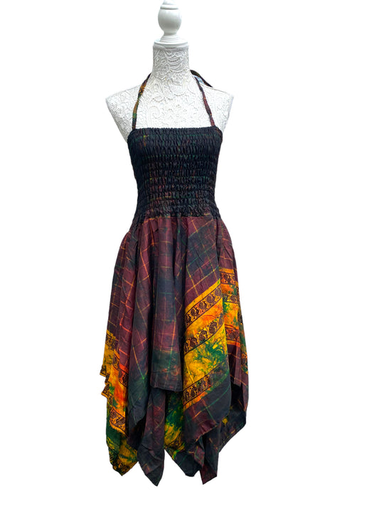 Festival Stall LTD Boho festival Clothing Festival summer Dress Sexy Boho Pixie SILK hanky hem brown Hippy gypsy sun 8 - 16