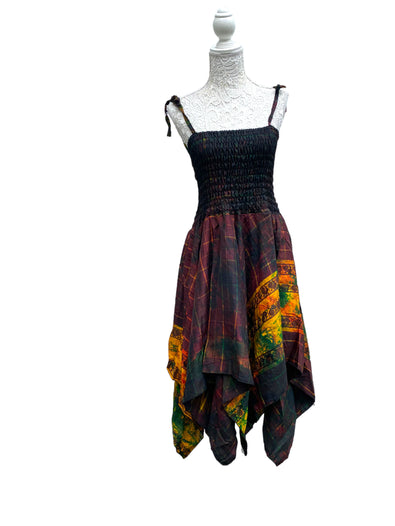 Festival Stall LTD Boho festival Clothing Festival summer Dress Sexy Boho Pixie SILK hanky hem brown Hippy gypsy sun 8 - 16