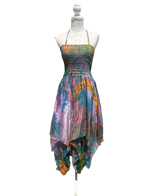 Festival summer Dress Sexy Boho Pixie SILK hanky hem RAINBOW gypsy sun 8-16