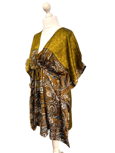 Boho hippy, festival Sari Silk Long Tunic, Kaftan Top Cover up dress UK 8 - 18