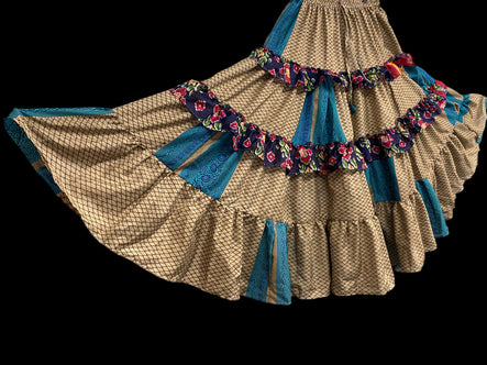Festival Stall LTD Boho festival Clothing Blue Posie 25 yard circle SKIRT, Boho Gypsy Hippy Steampunk Festival party, Flamenco Belly Dance ATS Tribal fusion