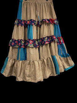 Festival Stall LTD Boho festival Clothing Blue Posie 25 yard circle SKIRT, Boho Gypsy Hippy Steampunk Festival party, Flamenco Belly Dance ATS Tribal fusion