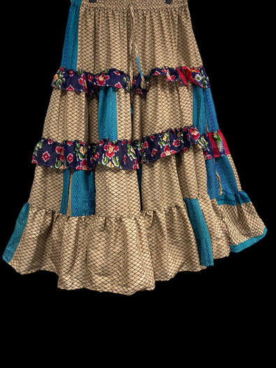 Blue Posie 25 yard circle SKIRT, Boho Gypsy Hippy Steampunk Festival party, Flamenco Belly Dance ATS Tribal fusion