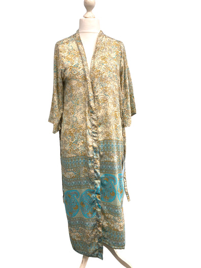 Boho Hippy Festival, Silk Beach Summer Cover Up Kimono robe dress UK 6- 14