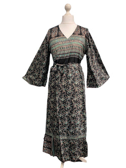 Festival Stall LTD Boho festival Clothing WRAP DRESS pretty Vintage Bell Sleeve Sari Silk Boho Hippy Festival party 14 - 20