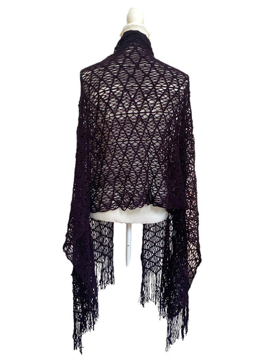 Dark Purple Crotchet Shawl pashmia wrap scarf, Boho hippy goth style, Super soft, warm winter gift idea, mums gift