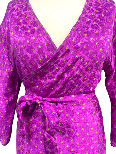 WRAP DRESS pretty Vintage Bell Sleeve Sari Silk Boho Hippy Festival party 14-20