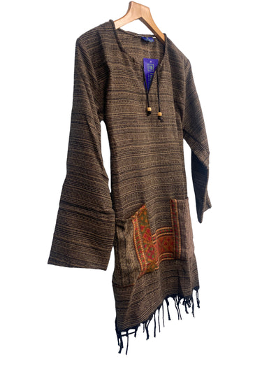 TUNIC JUMPER PULLOVER SWEATER Boho hippy BROWN winter warm tassel top 8 10 12 14