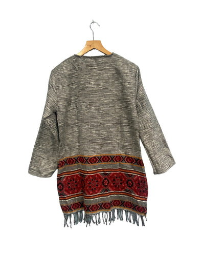 TUNIC JUMPER PULLOVER SWEATER Boho hippy GREY winter warm tassel top UK 12 14