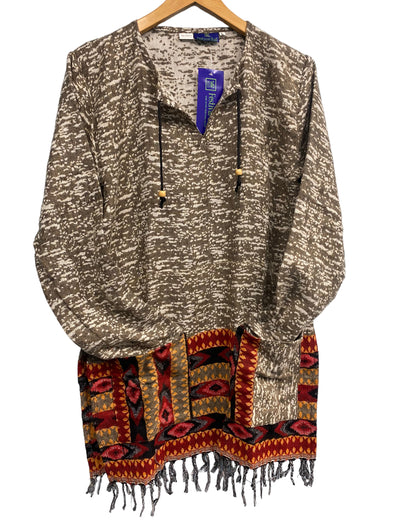 Festival Stall LTD Boho festival Clothing BROWN TUNIC JUMPER PULLOVER SWEATER Boho hippy winter warm tassel top UK 12 14