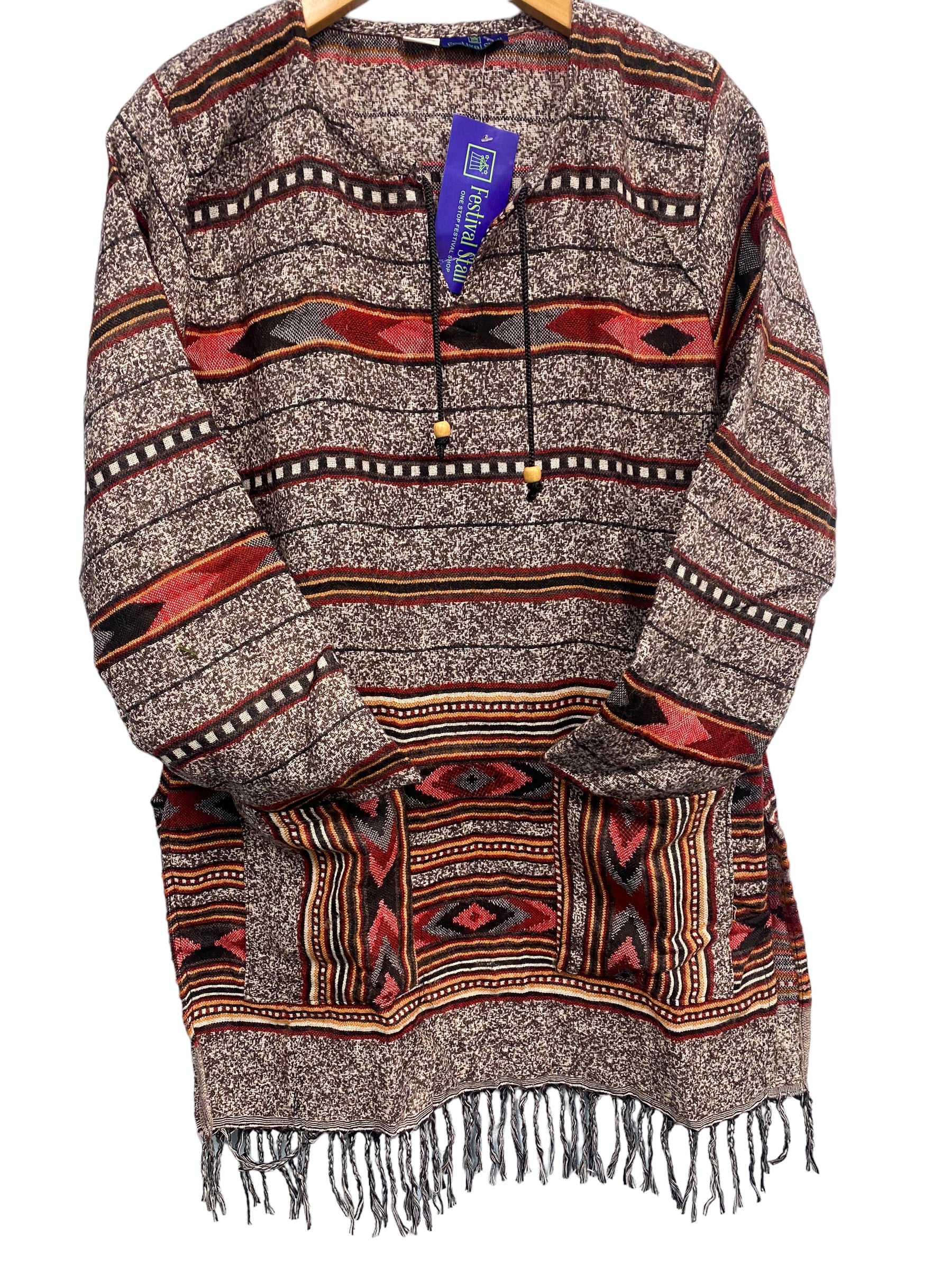 Festival Stall LTD Boho festival Clothing TUNIC JUMPER PULLOVER SWEATER Boho hippy BROWN winter warm tassel top UK 12 14