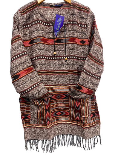 Festival Stall LTD Boho festival Clothing TUNIC JUMPER PULLOVER SWEATER Boho hippy BROWN winter warm tassel top UK 12 14