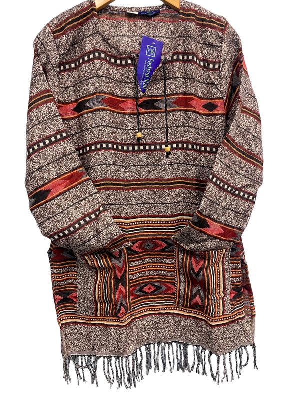 Festival Stall LTD Boho festival Clothing TUNIC JUMPER PULLOVER SWEATER Boho hippy BROWN winter warm tassel top UK 12 14