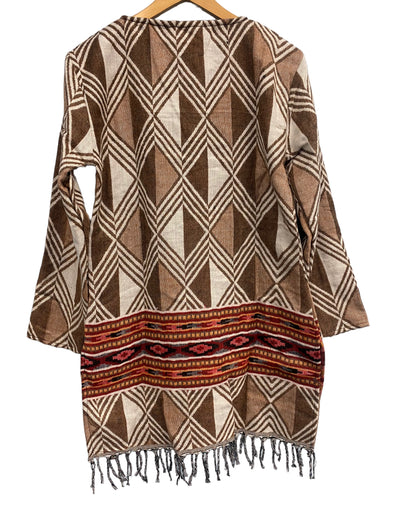Festival Stall LTD Boho festival Clothing Brown TUNIC JUMPER PULLOVER SWEATER Boho Hippy, winter warm tassel Top UK 8 - 10