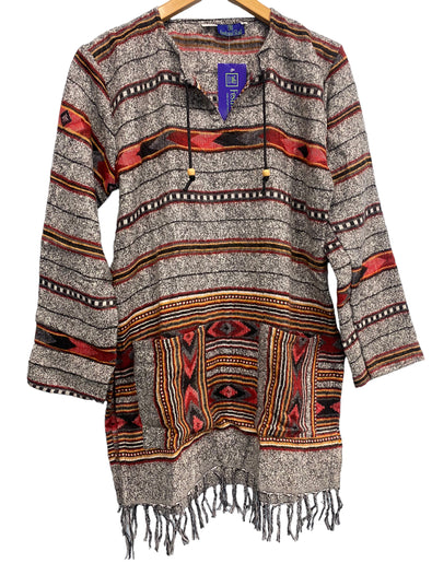 TUNIC JUMPER PULLOVER SWEATER Boho hippy BROWN winter warm tassel top UK 12 14