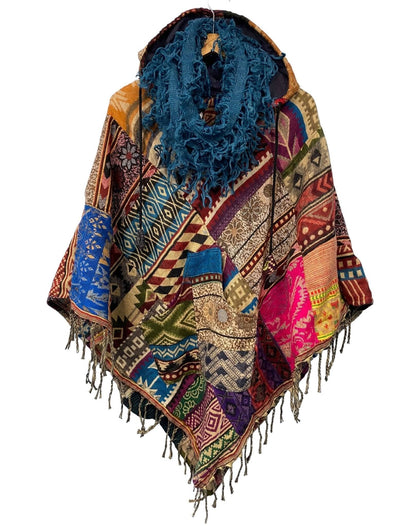 Festival Stall LTD Boho festival Clothing Scarf shaggy blue Boho hippy goth emo funky knit scarf wrap pashmina gift