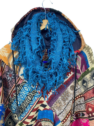 Festival Stall LTD Boho festival Clothing Scarf shaggy blue Boho hippy goth emo funky knit scarf wrap pashmina gift