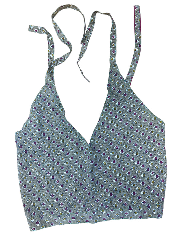 BLUE Crop Top sexy Boho Hippy Festival pretty summer sun vest A B cup UK 8 10 12