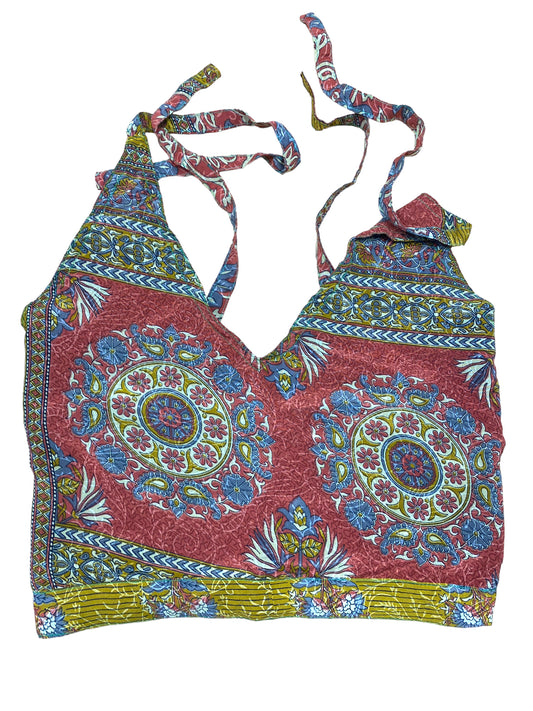 BLUE Crop Top sexy Boho Hippy Festival pretty summer sun vest A B cup UK 8 10 12