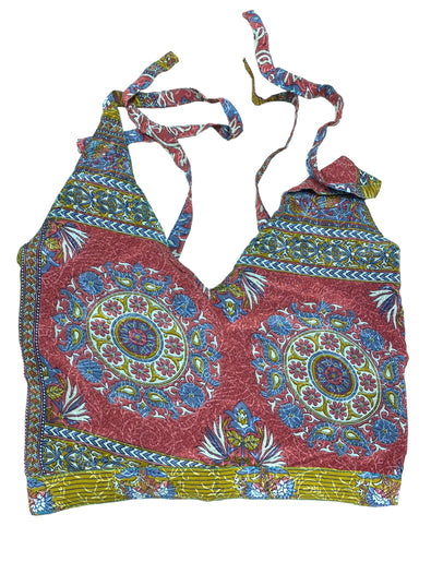 BLUE Crop Top sexy Boho Hippy Festival pretty summer sun vest A B cup UK 8 10 12