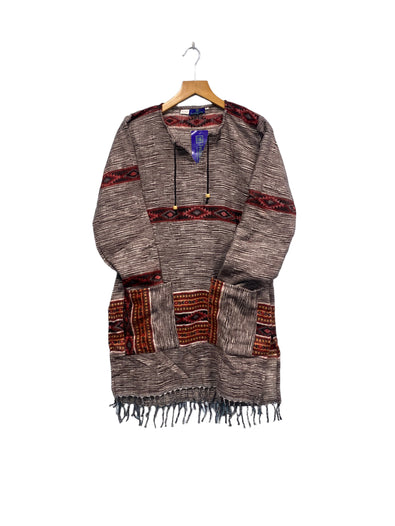 TUNIC JUMPER PULLOVER SWEATER Boho hippy GREY winter warm tassel top UK 8-10