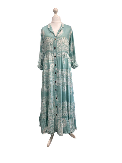 Festival Stall LTD Boho festival Clothing SUMMER DRESS Long Maxi Boho hippy festival style, Om print, Yoga, MINT, casual