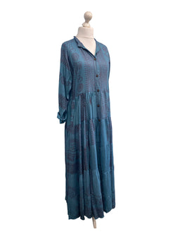 Festival Stall LTD Boho festival Clothing Slate Blue LONG Dress, Boho Hippy Festival style, print, Blue & red maxi UK 8 - 14 ONE SIZE