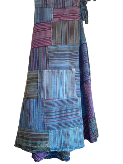 Purple & Blue Long Patchwork Wrap Skirt, Boho Hippy Festival 100% Cotton summer Maxi length UK 8-16