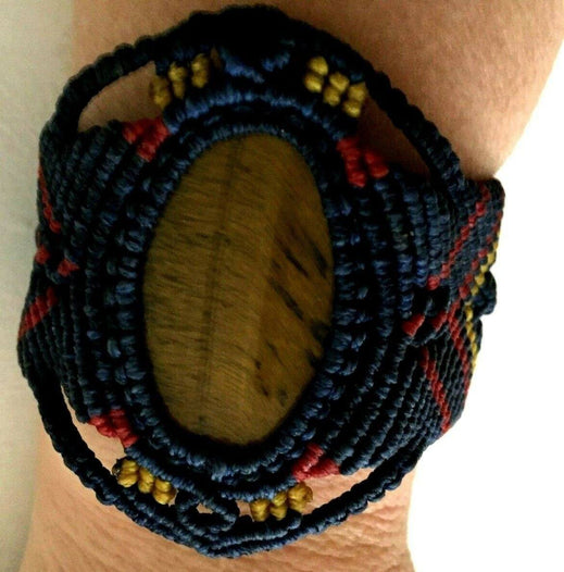 Festival Stall LTD Boho festival Clothing Aztec macrame crystal tigers eye boho yoga hippy cuff bangle thread bracelet 4