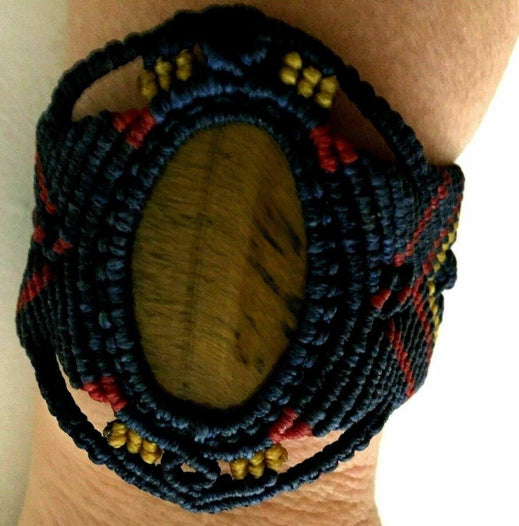 Festival Stall LTD Boho festival Clothing Aztec macrame crystal tigers eye boho yoga hippy cuff bangle thread bracelet 4