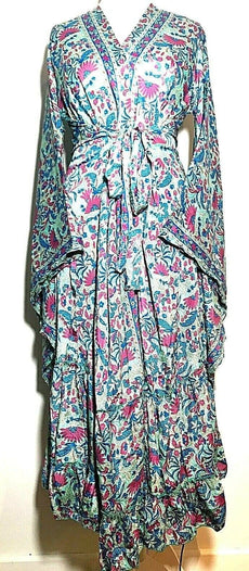 Festival Stall LTD Boho festival Clothing Boho hippie 100% silk kimono cover up wrap long gown robe dress duster coat pink