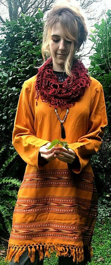 Festival Stall LTD Boho festival Clothing Boho Hippie Festival Winter Warm tassel YELLOW MUSTARD top long Tunic blouse M L