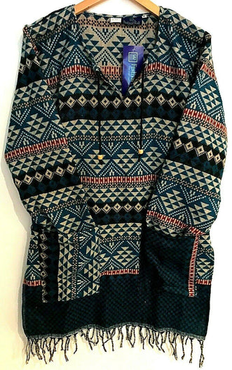 Festival Stall LTD Boho festival Clothing Boho Hippie TEAL Winter Warm tassel long sleeve blouse Top Tunic UK 8 10 12 14