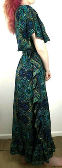 Festival Stall LTD Boho festival Clothing Boho hippy festival, 100% pure silk, Blue, Long, Summer, Sun Wrap Dress, UK 8 10 12 14, US 4 6 8 10