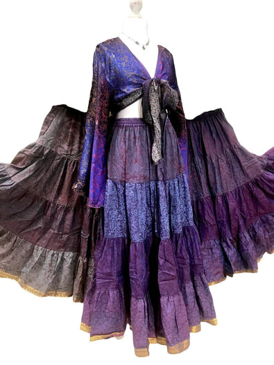 Festival Stall LTD Boho festival Clothing Boho hippy festival gypsy maxi long skirt purple silk uk 8 10 12 14 16 18 20 22