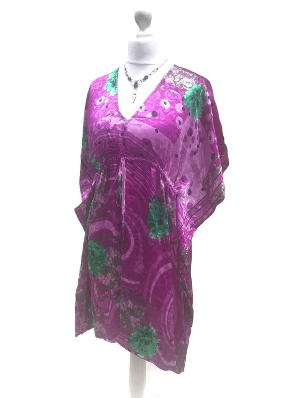 Festival Stall LTD Boho festival Clothing Boho hippy, festival, PINK Sari Silk, Long Tunic, Kaftan Top, Cover up, dress, one size