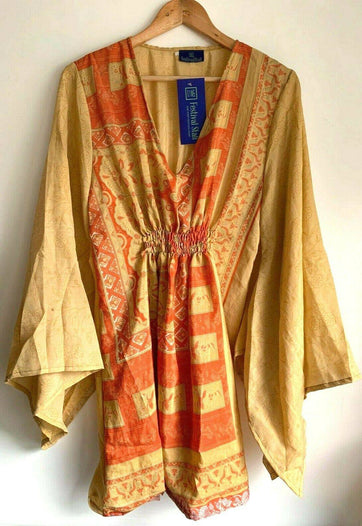 Festival Stall LTD Boho festival Clothing Boho hippy festival sari silk KAFTAN tunic top blouse dress cover up ONE SIZE 92