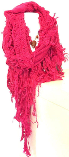 Festival Stall LTD Boho festival Clothing Boho hippy goth HOT PINK tassel knit LETTUCE OF LONDON scarf wrap pashmina gift