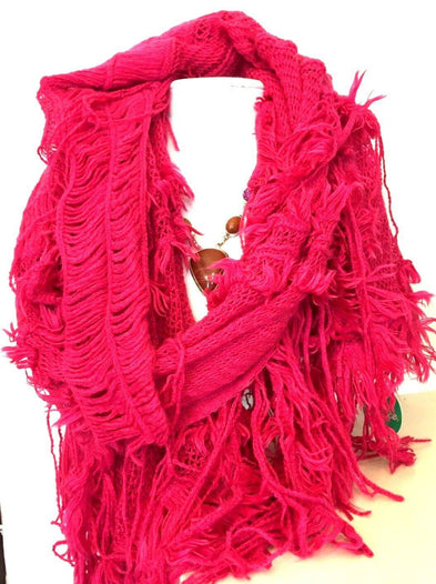 Festival Stall LTD Boho festival Clothing Boho hippy goth HOT PINK tassel knit LETTUCE OF LONDON scarf wrap pashmina gift