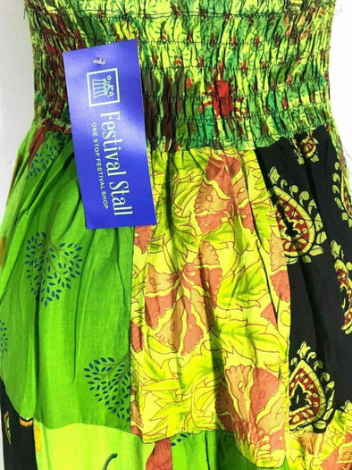 Festival Stall LTD Boho festival Clothing Boho hippy, pixie fairy style, hanky hem, festival outfit, green patchwork long maxi dress one size uk 10 12 14 16 18
