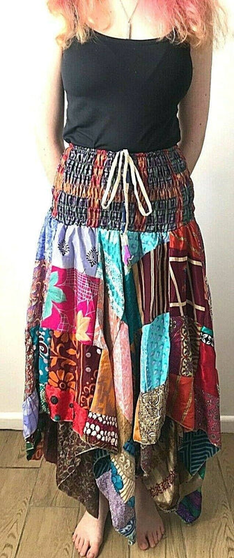 Festival Stall LTD Boho festival Clothing Festival boho hippie pixie gypsy patchwork long skirt summer sun dress one size