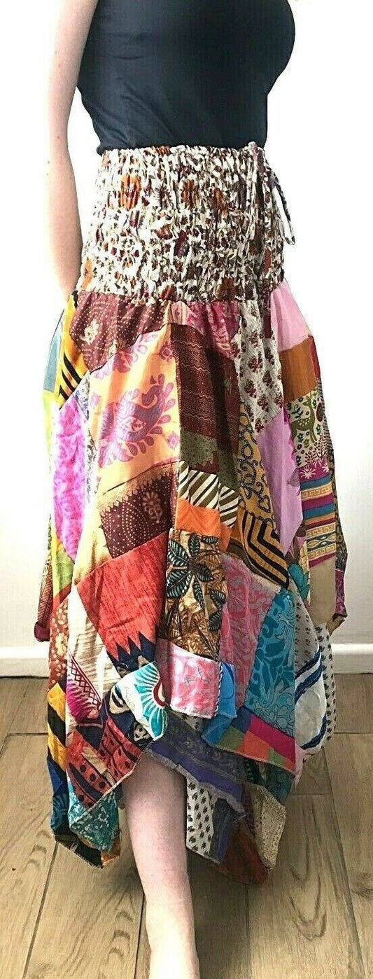 Festival Stall LTD Boho festival Clothing Festival boho hippie pixie gypsy patchwork long skirt summer sun dress one size