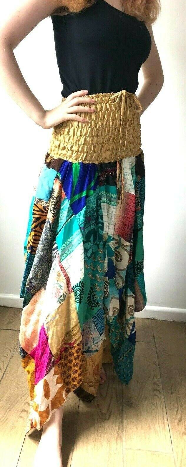 Festival Stall LTD Boho festival Clothing Festival boho hippie pixie gypsy patchwork long skirt summer sun dress one size