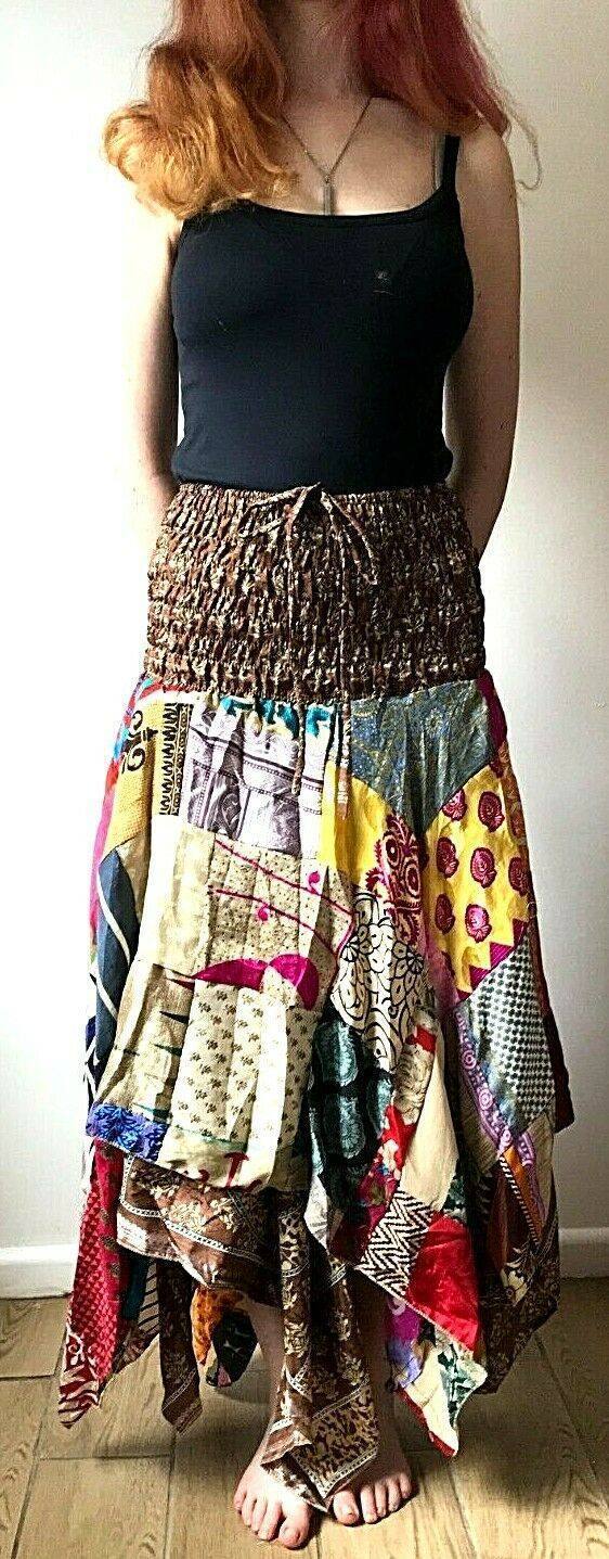 Festival Stall LTD Boho festival Clothing Festival Boho Hippie pixie gypsy Patchwork long Skirt summer sun dress ONE SIZE