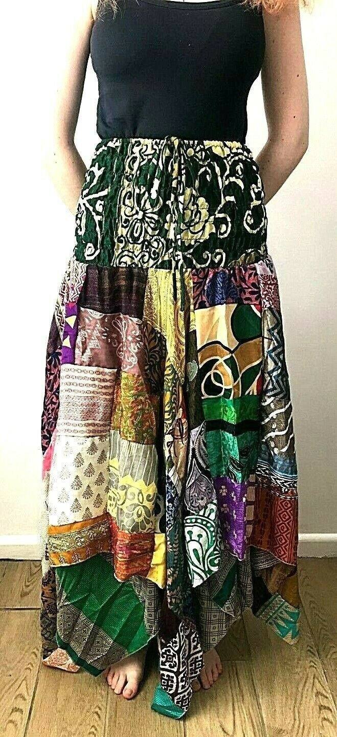 Festival Stall LTD Boho festival Clothing Festival boho hippie pixie gypsy patchwork long skirt summer sun dress one size