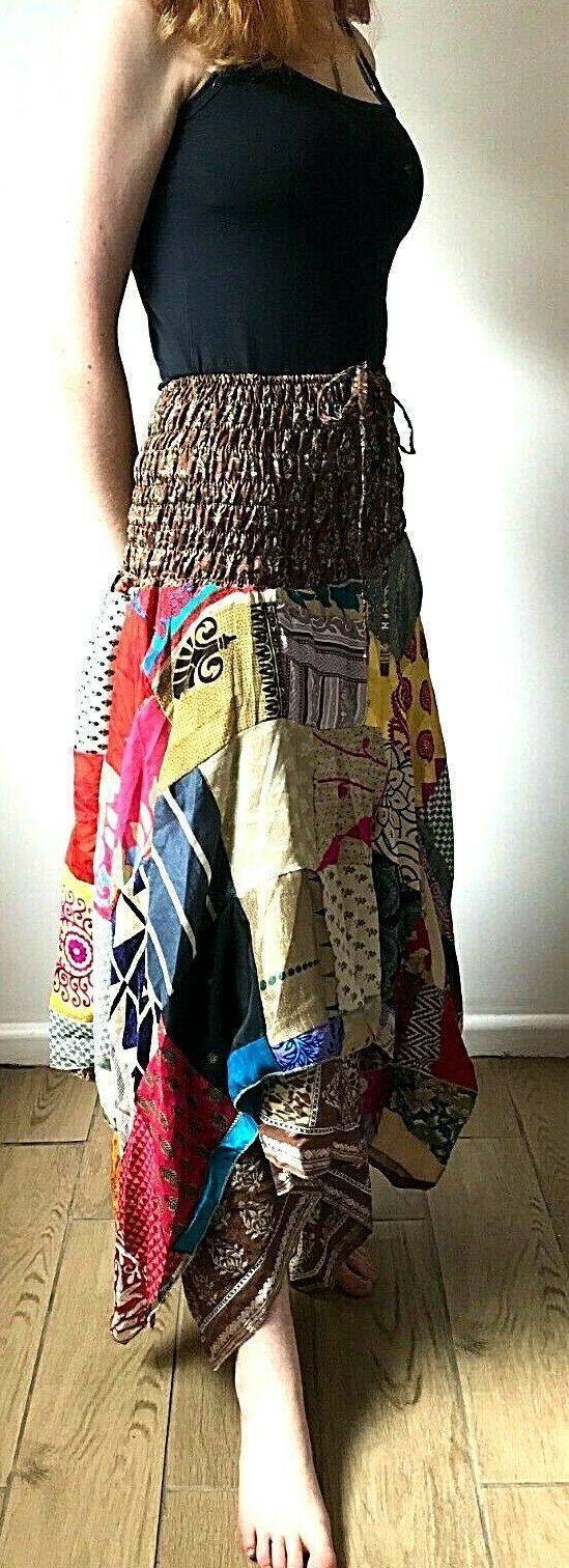 Festival Stall LTD Boho festival Clothing Festival Boho Hippie pixie gypsy Patchwork long Skirt summer sun dress ONE SIZE