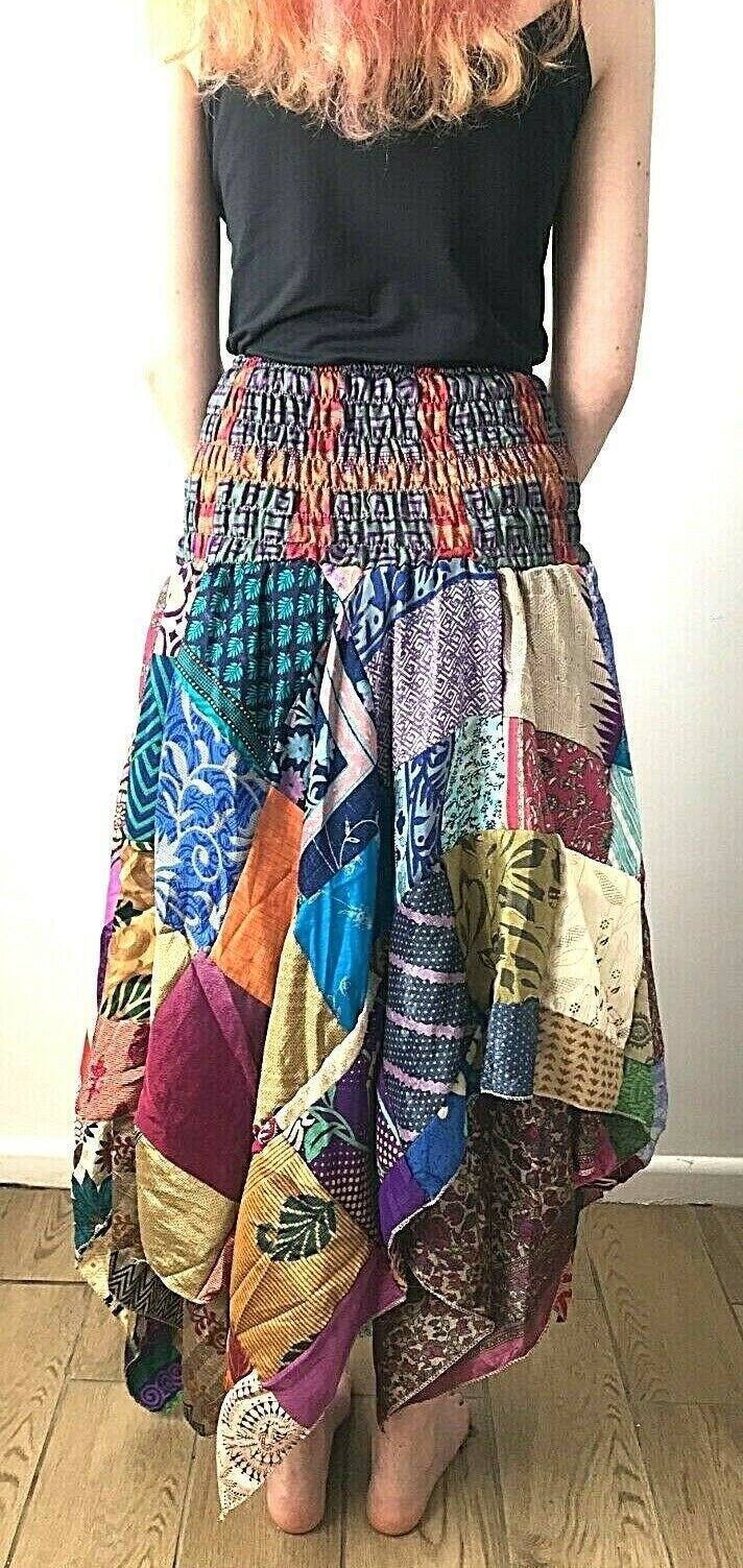 Festival Stall LTD Boho festival Clothing Festival boho hippie pixie gypsy patchwork long skirt summer sun dress one size