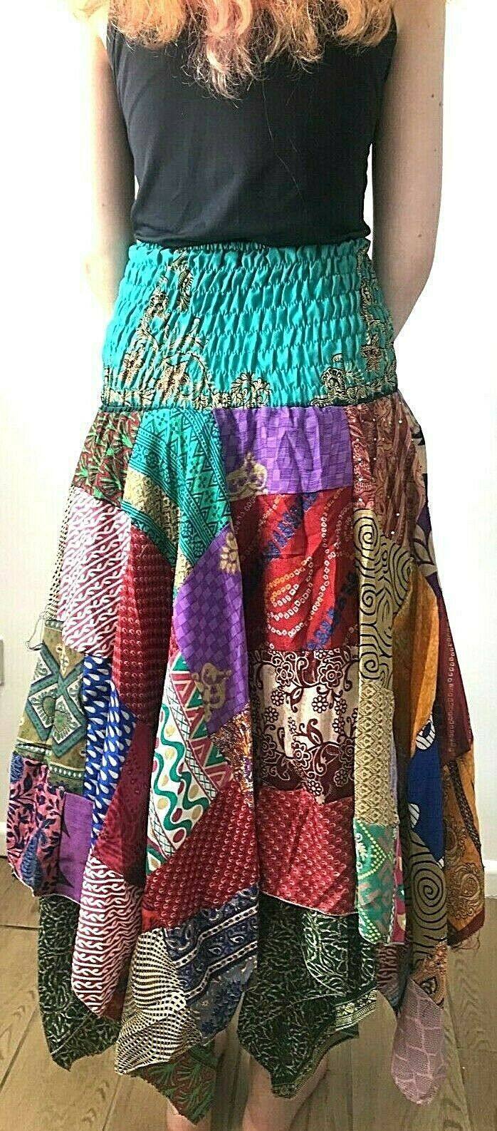 Festival Stall LTD Boho festival Clothing Festival Boho Hippie pixie gypsy Patchwork long Skirt summer sun dress ONE SIZE